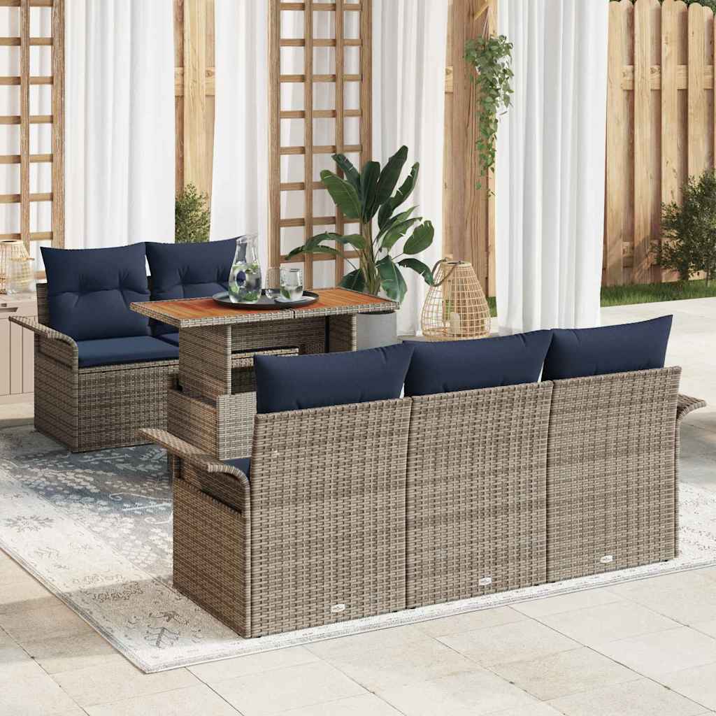 Havesofa Sæt med opbevaring 6 pcs Grå Poly rattan