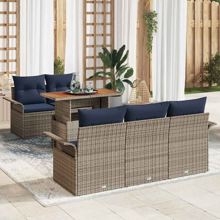 Havesofa Sæt med opbevaring 6 pcs Grå Poly rattan