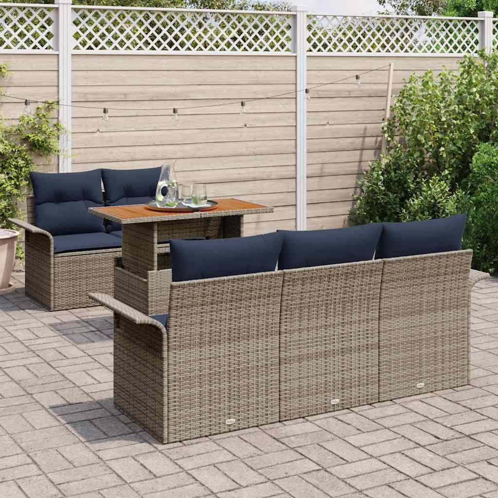 Havesofa Sæt med opbevaring 6 pcs Grå Poly rattan