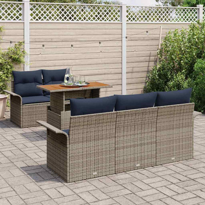 Havesofa Sæt med opbevaring 6 pcs Grå Poly rattan