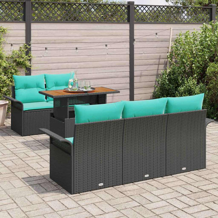 Havesofa Sæt med opbevaring 6 pcs Sort Poly rattan