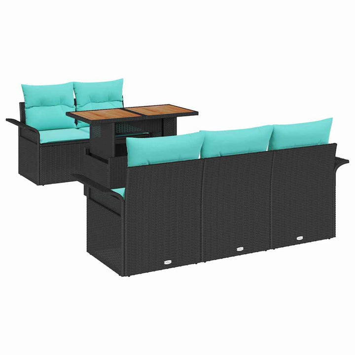 Havesofa Sæt med opbevaring 6 pcs Sort Poly rattan