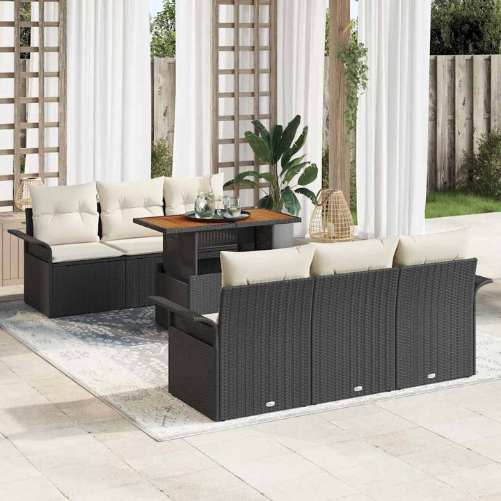 Havesofa Sæt med opbevaring 7 pcs Sort Poly rattan