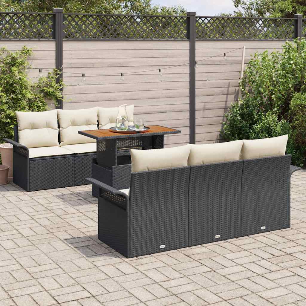 Havesofa Sæt med opbevaring 7 pcs Sort Poly rattan