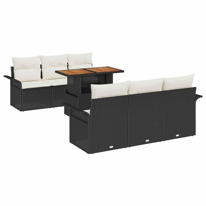 Havesofa Sæt med opbevaring 7 pcs Sort Poly rattan