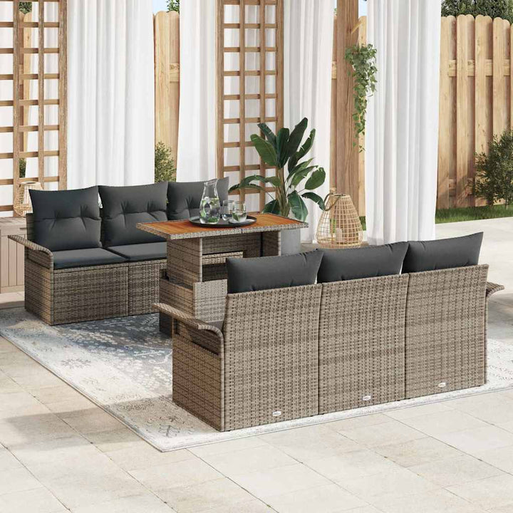 Havesofa Sæt med opbevaring 7 pcs Grå Poly rattan