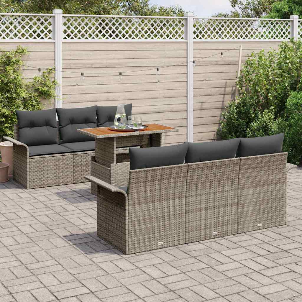 Havesofa Sæt med opbevaring 7 pcs Grå Poly rattan