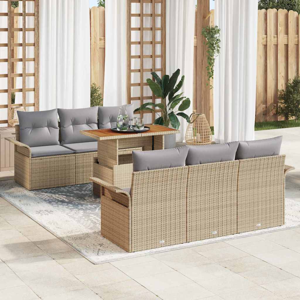 Havesofa Sæt med opbevaring 7 pcs Beige Poly rattan