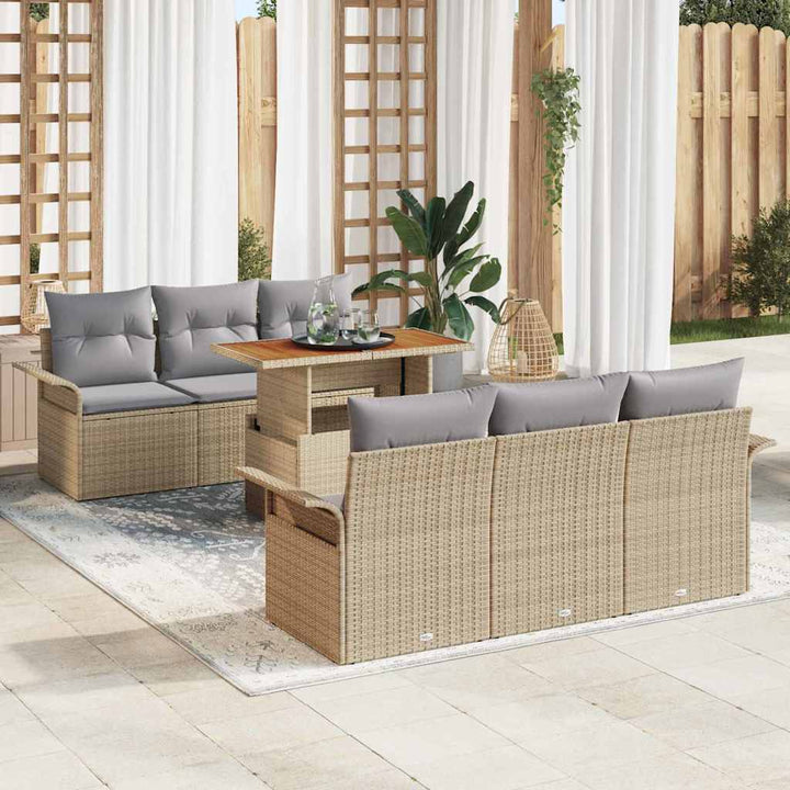Havesofa Sæt med opbevaring 7 pcs Beige Poly rattan