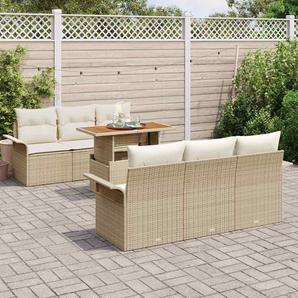 Havesofa Sæt 7 stk. Beige Poly rattan