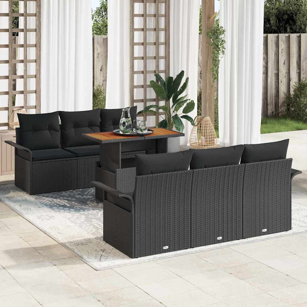 Havesofa Sæt med opbevaring 7 pcs Sort Poly rattan