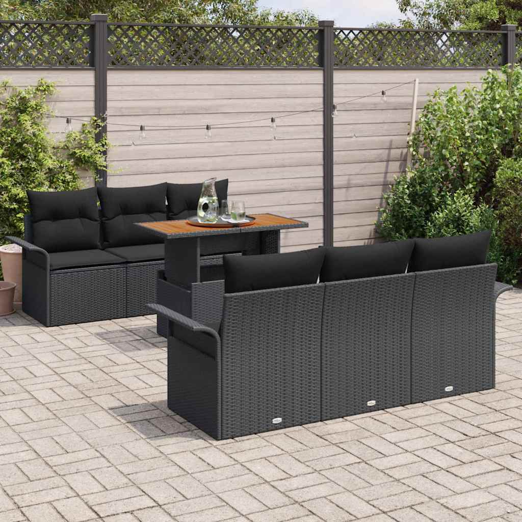 Havesofa Sæt med opbevaring 7 pcs Sort Poly rattan