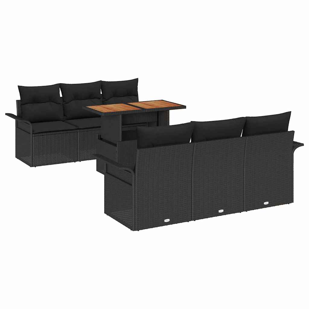Havesofa Sæt med opbevaring 7 pcs Sort Poly rattan