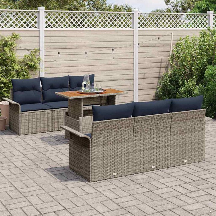 Havesofa Sæt med opbevaring 7 pcs Grå Poly rattan