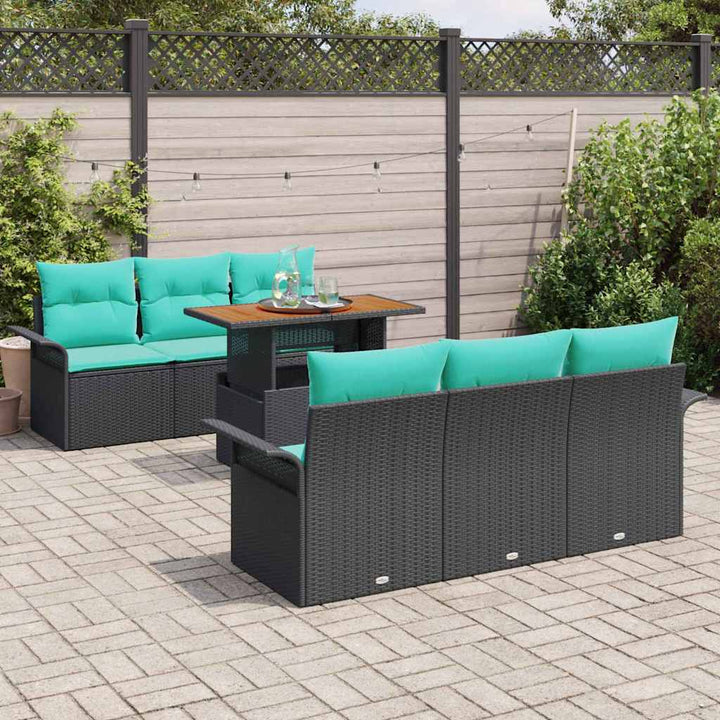Havesofa Sæt med opbevaring 7 pcs Sort Poly rattan