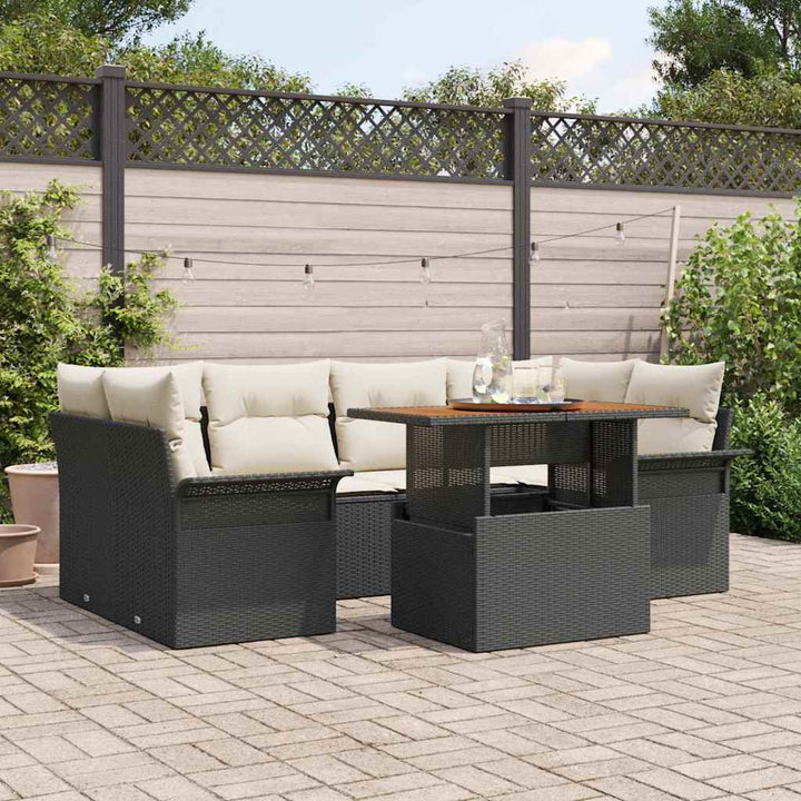 Havesofa Sæt med opbevaring 7 pcs Sort Poly rattan