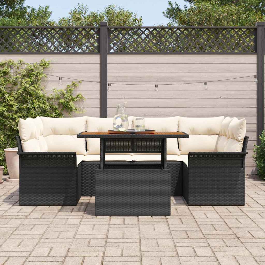 Havesofa Sæt med opbevaring 7 pcs Sort Poly rattan