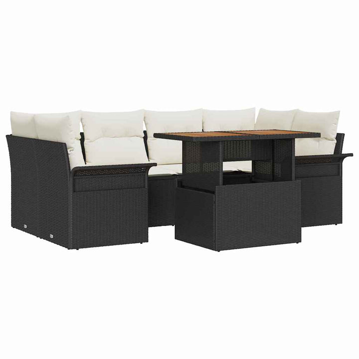 Havesofa Sæt med opbevaring 7 pcs Sort Poly rattan