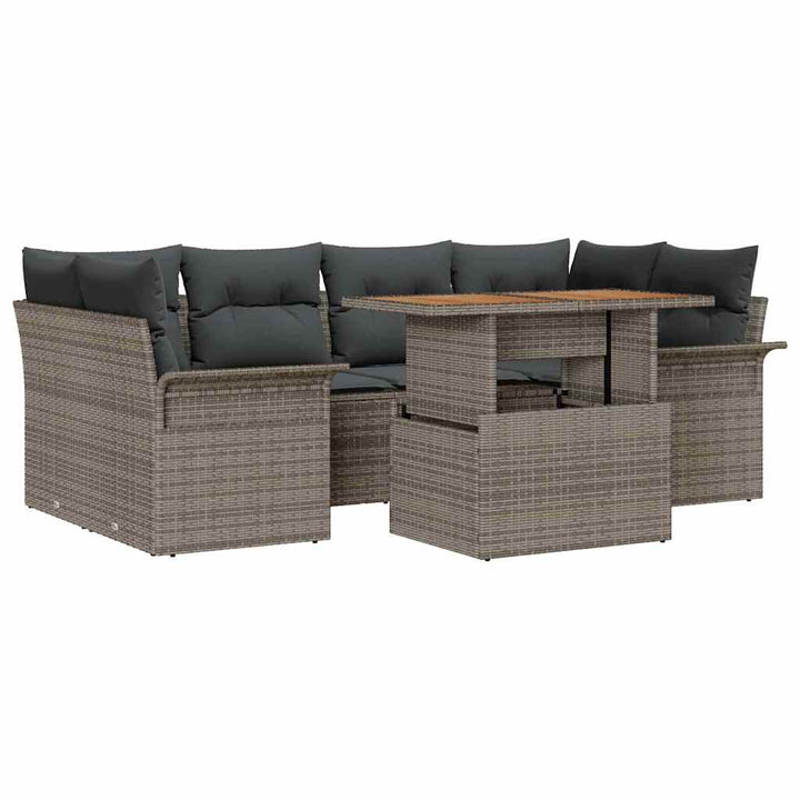 Havesofa Sæt med opbevaring 7 pcs Grå Poly rattan