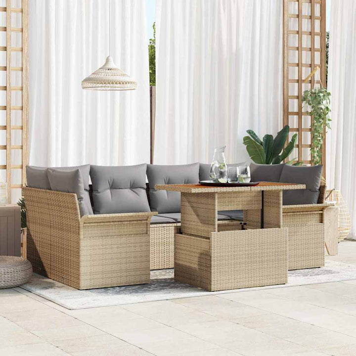 Havesofa Sæt med opbevaring 7 pcs Beige Poly rattan