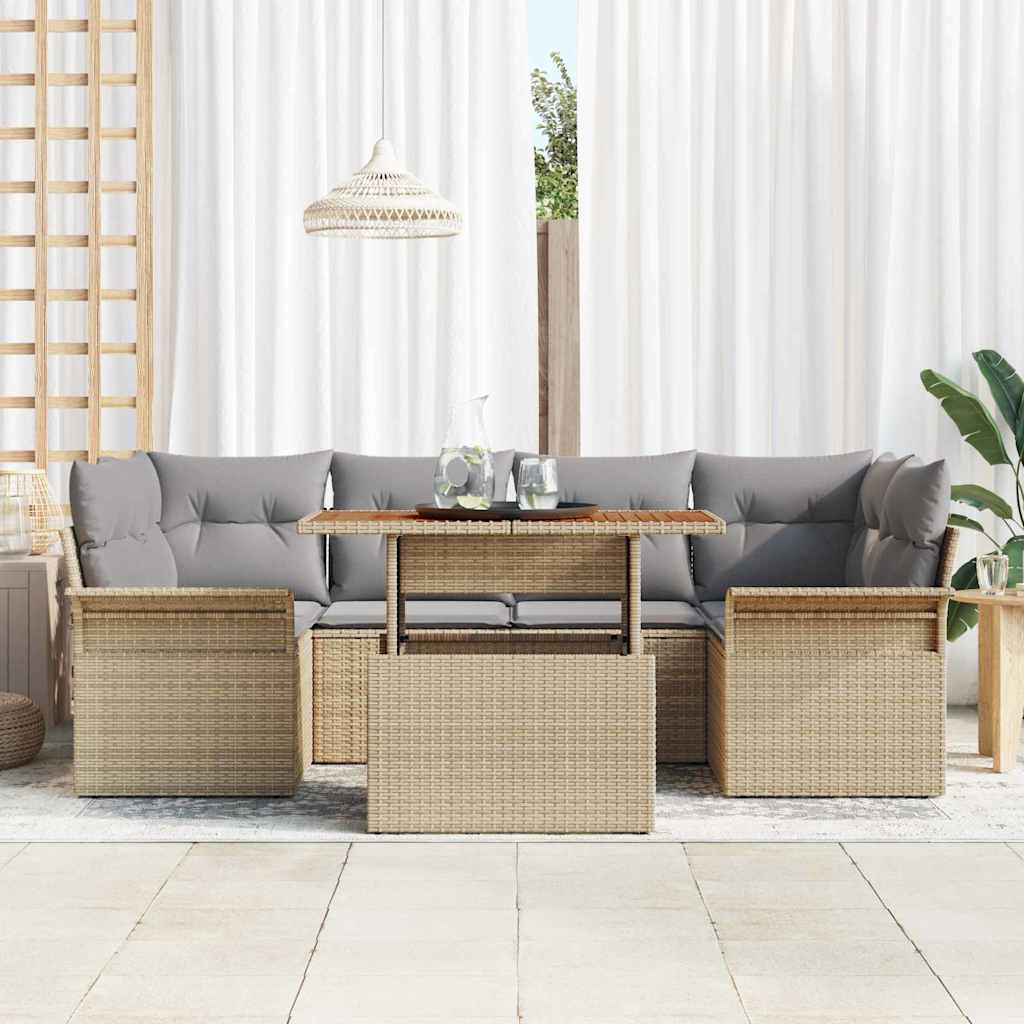 Havesofa Sæt med opbevaring 7 pcs Beige Poly rattan