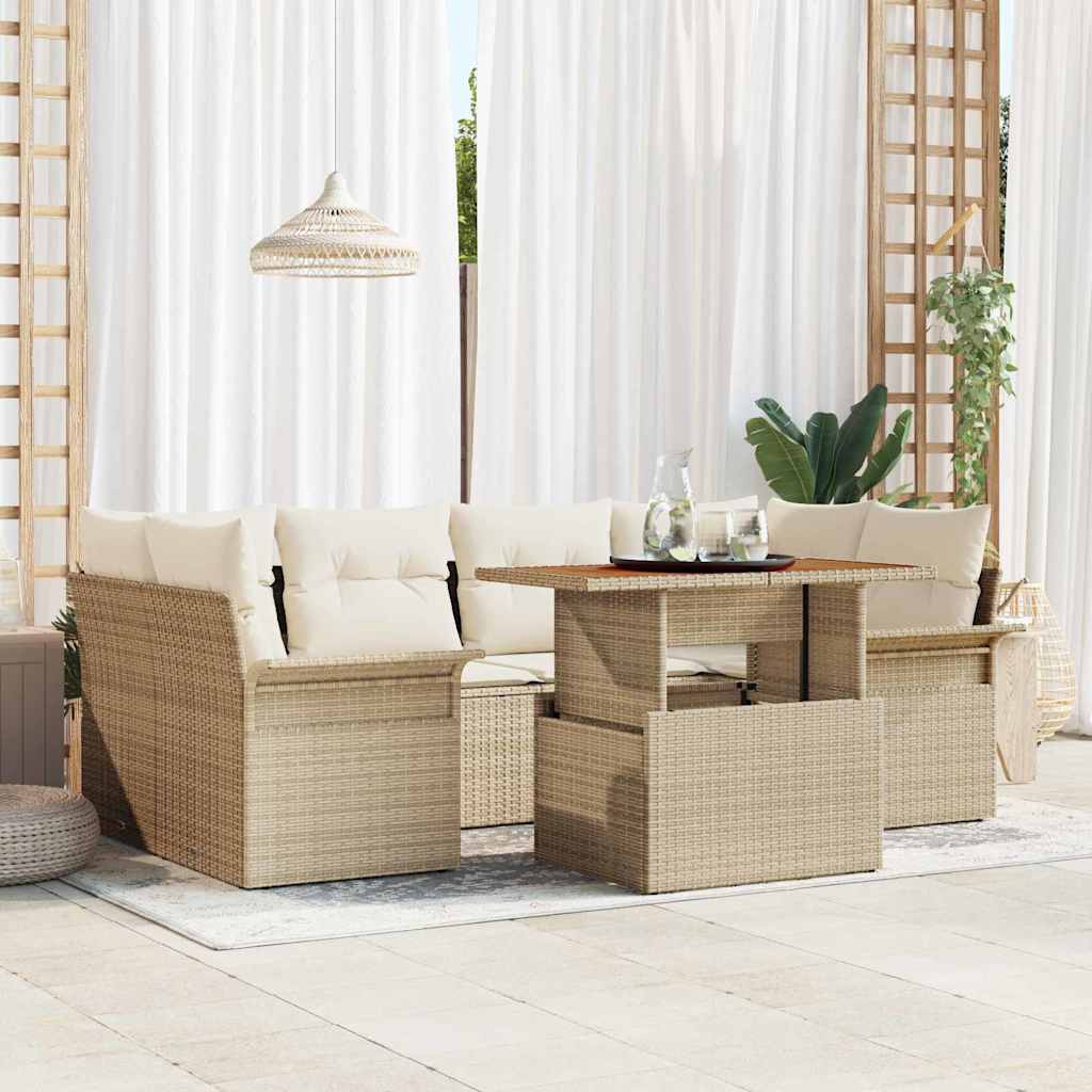 Havesofa Sæt 7 stk. Beige Poly rattan
