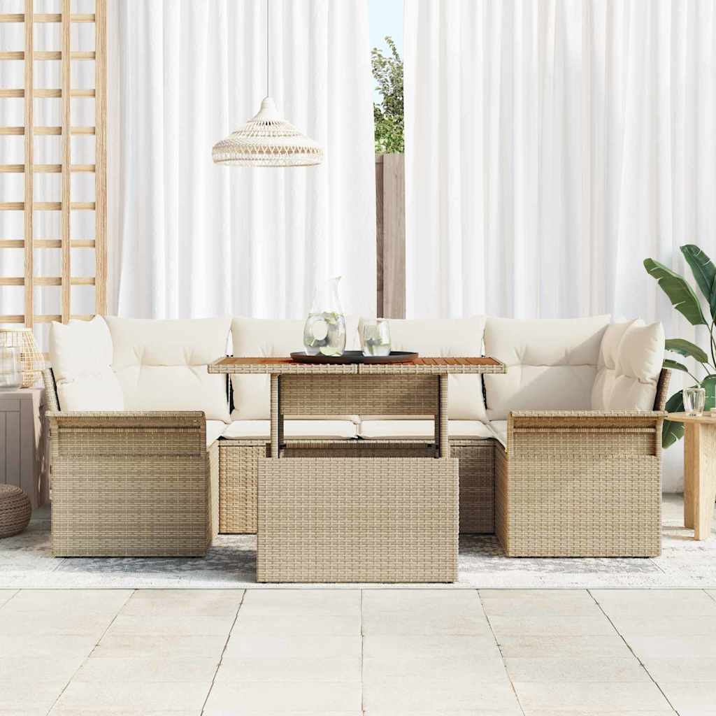 Havesofa Sæt 7 stk. Beige Poly rattan