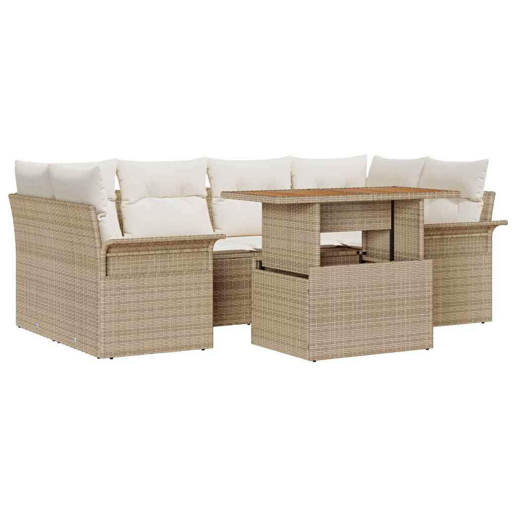 Havesofa Sæt 7 stk. Beige Poly rattan