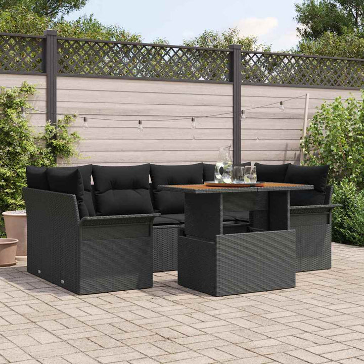 Havesofa Sæt med opbevaring 7 pcs Sort Poly rattan
