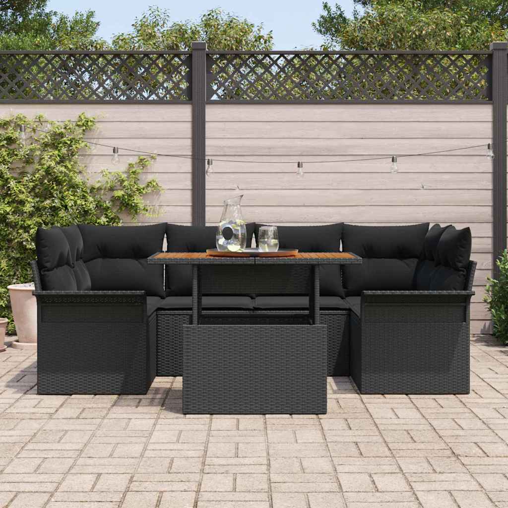 Havesofa Sæt med opbevaring 7 pcs Sort Poly rattan