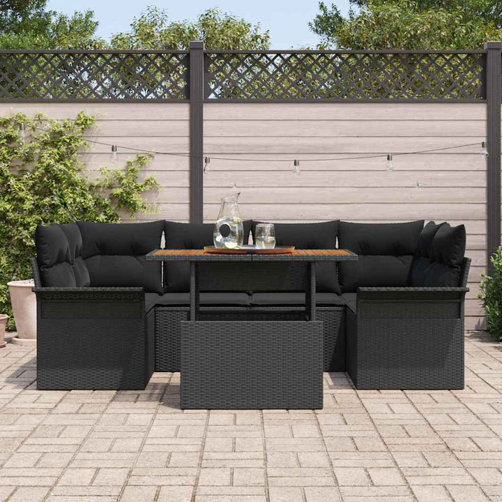 Havesofa Sæt med opbevaring 7 pcs Sort Poly rattan