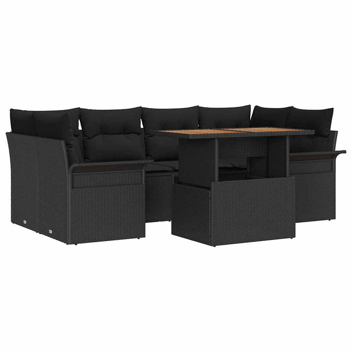 Havesofa Sæt med opbevaring 7 pcs Sort Poly rattan