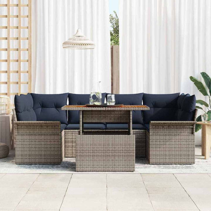 Havesofa Sæt med opbevaring 7 pcs Grå Poly rattan