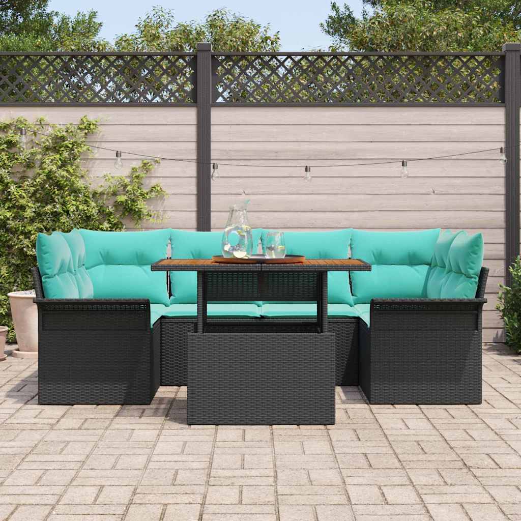 Havesofa Sæt med opbevaring 7 pcs Sort Poly rattan