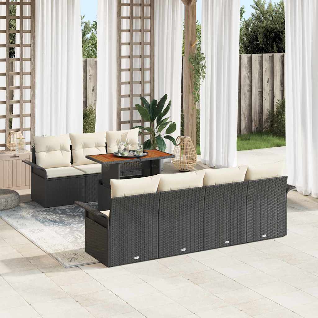 Havesofa Sæt med opbevaring 8 pcs Sort Poly rattan