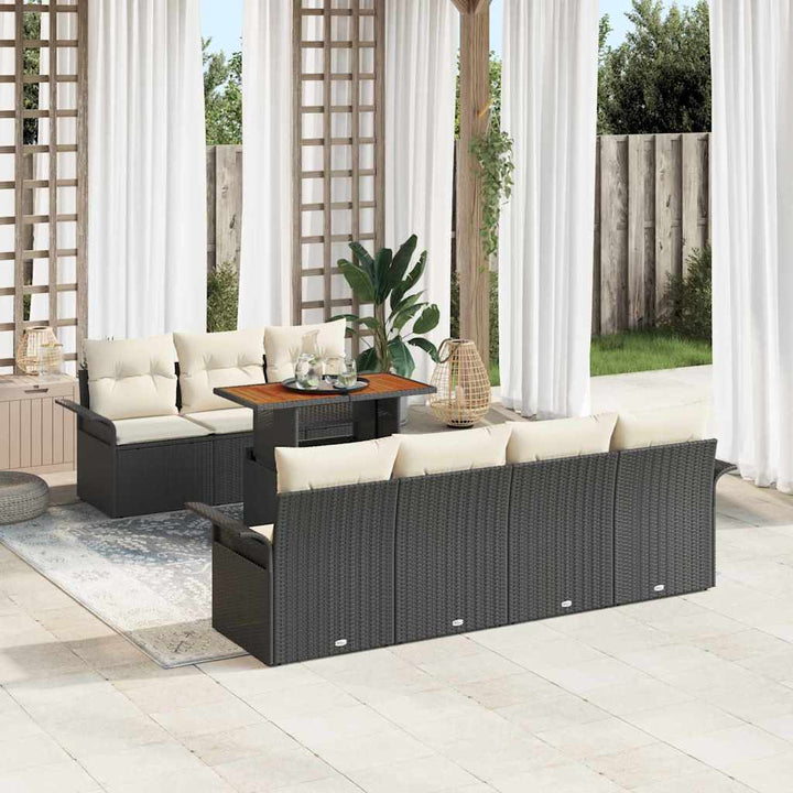 Havesofa Sæt med opbevaring 8 pcs Sort Poly rattan