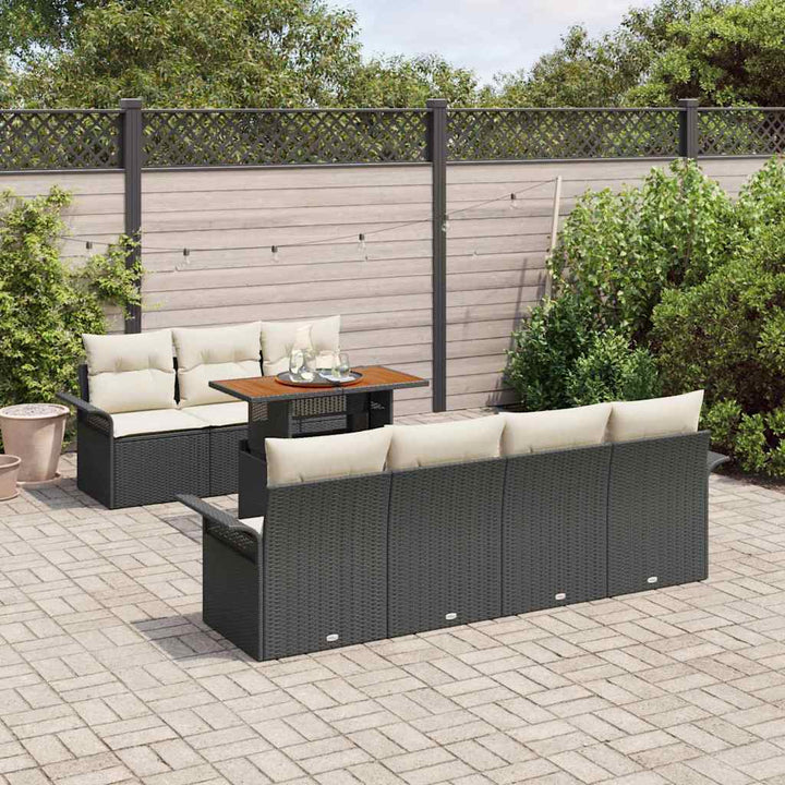 Havesofa Sæt med opbevaring 8 pcs Sort Poly rattan