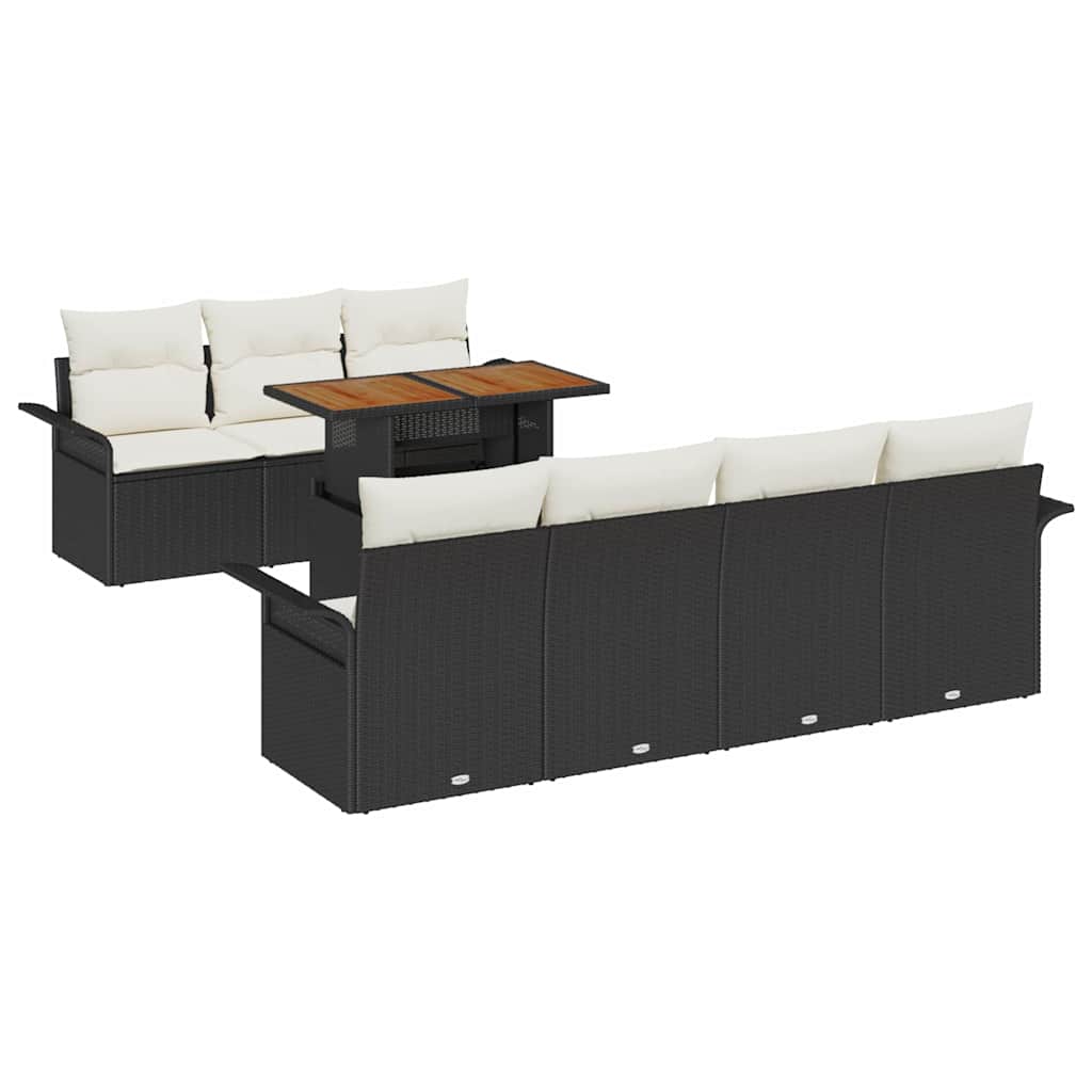Havesofa Sæt med opbevaring 8 pcs Sort Poly rattan