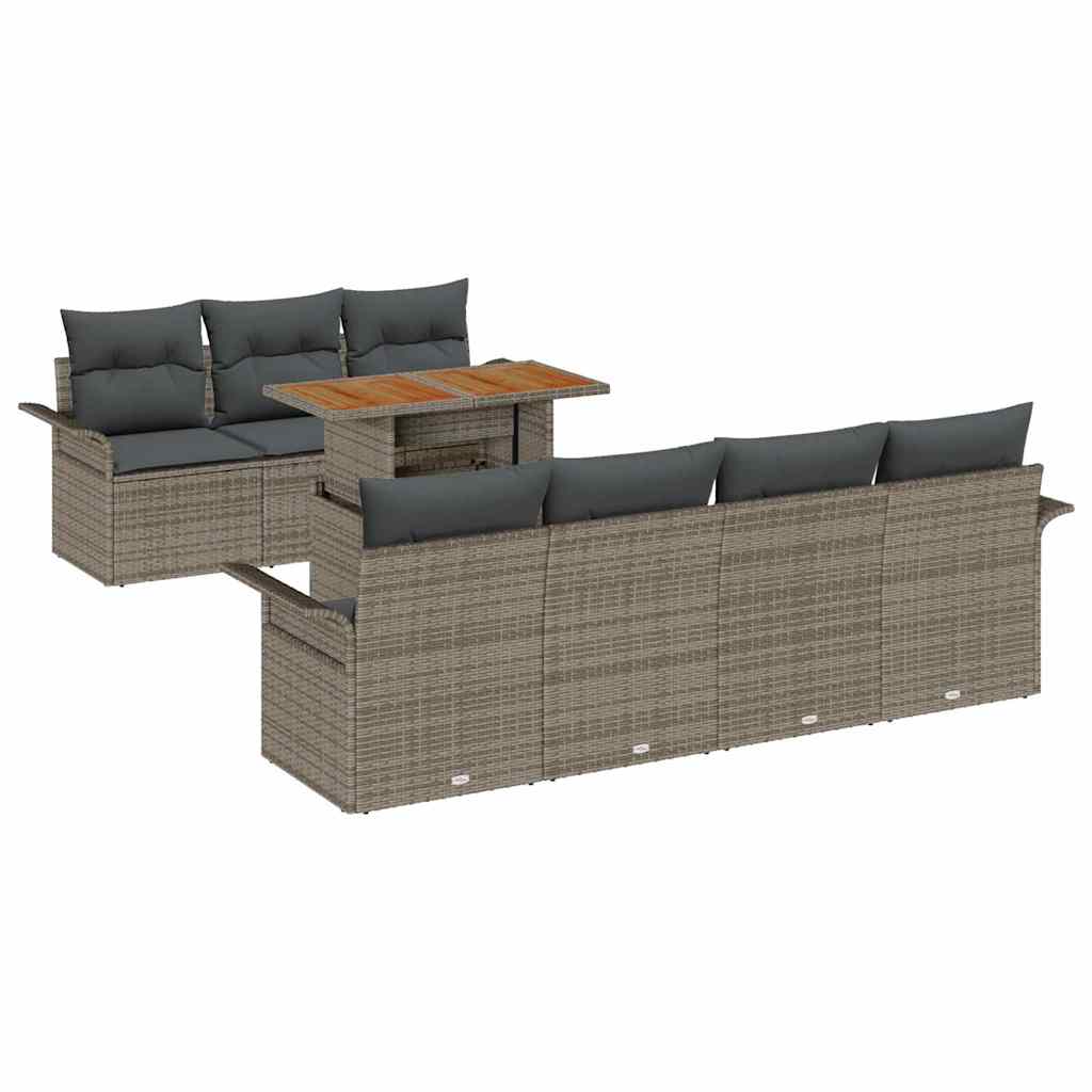 Havesofa Sæt med opbevaring 8 pcs Grå Poly rattan