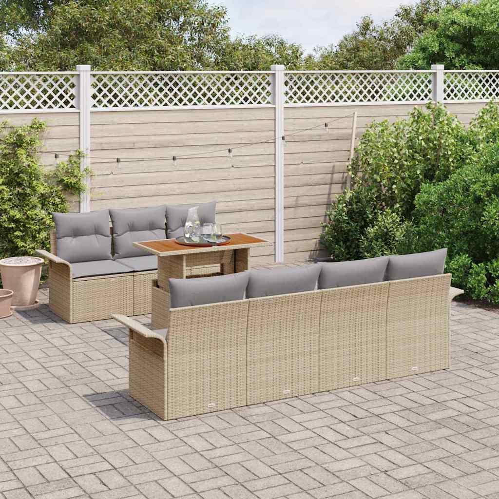 Havesofa Sæt med opbevaring 8 pcs Beige Poly rattan