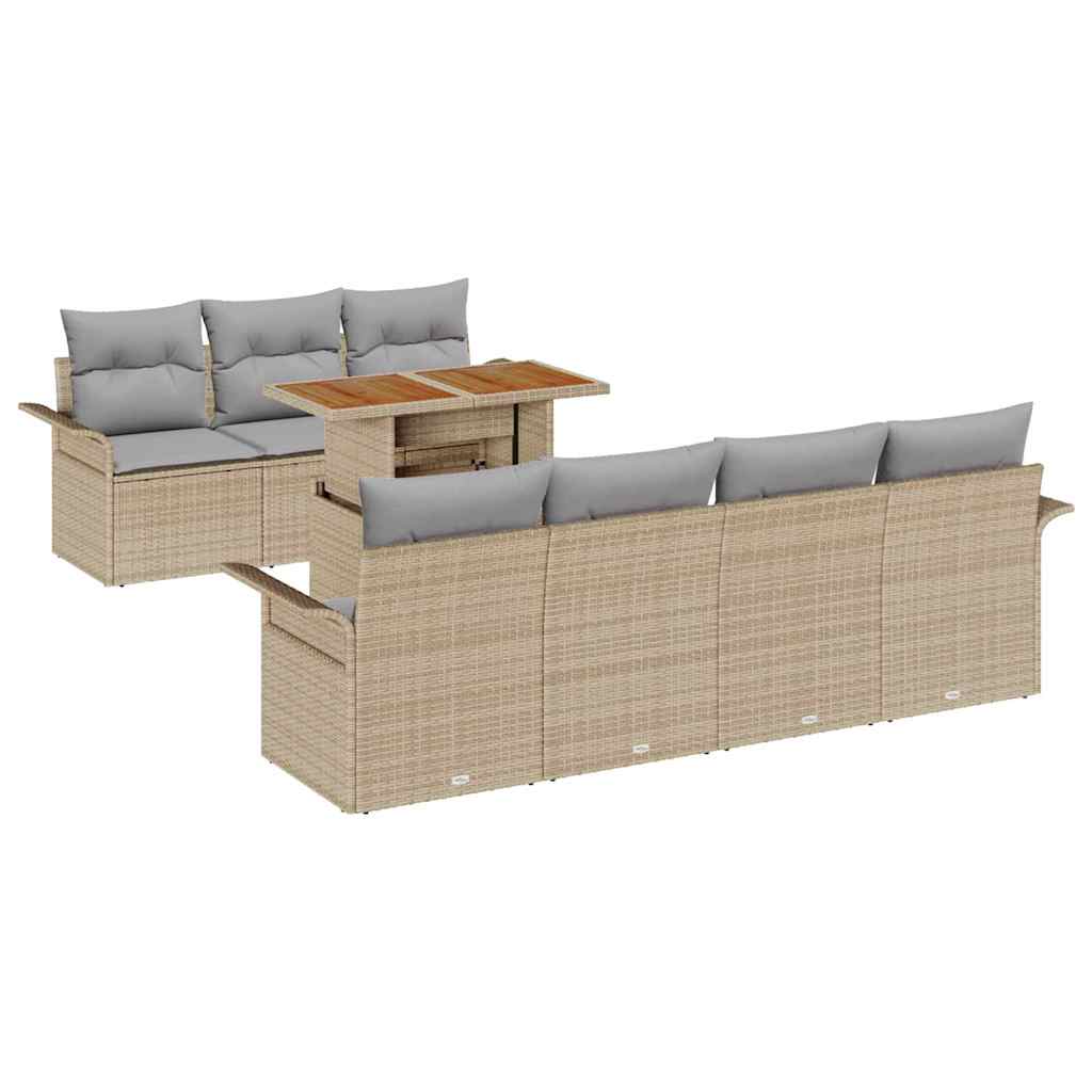 Havesofa Sæt med opbevaring 8 pcs Beige Poly rattan