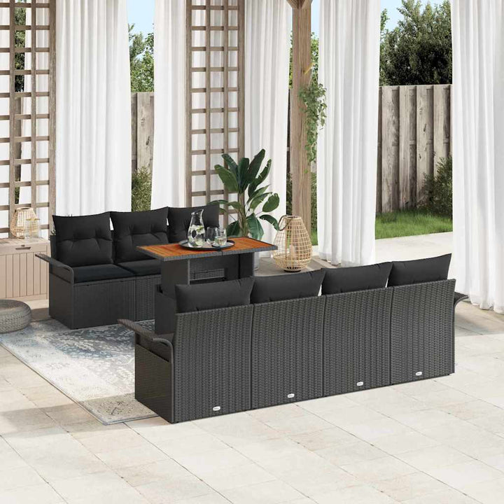 Havesofa Sæt med opbevaring 8 pcs Sort Poly rattan