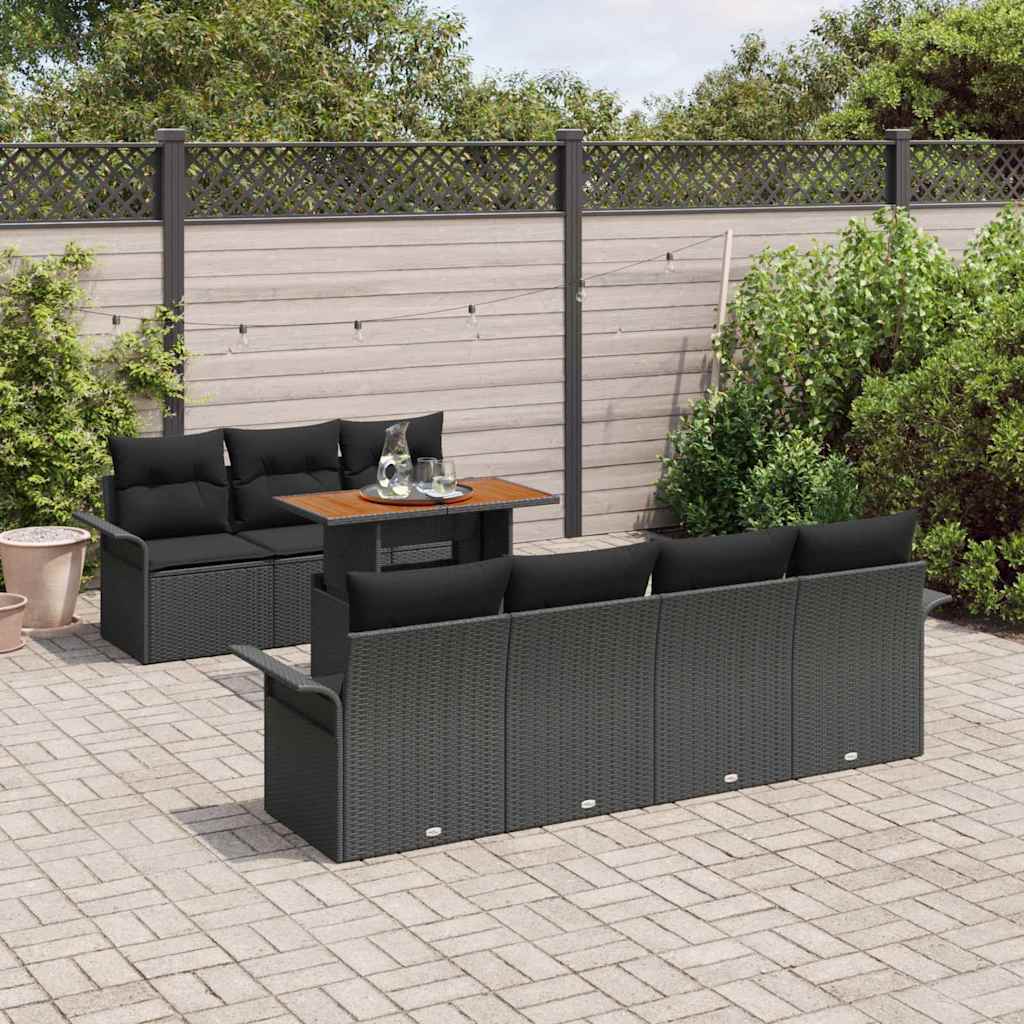 Havesofa Sæt med opbevaring 8 pcs Sort Poly rattan