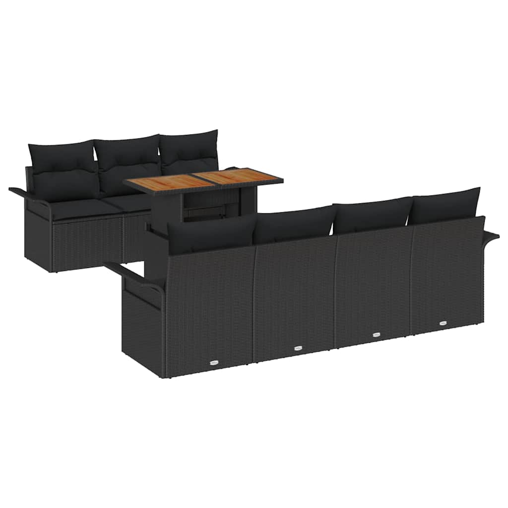 Havesofa Sæt med opbevaring 8 pcs Sort Poly rattan