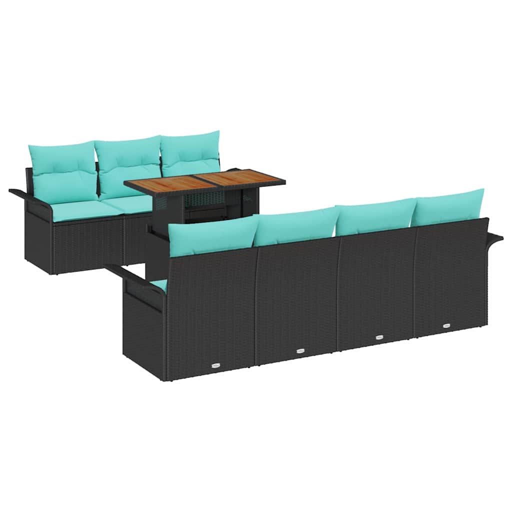 Havesofa Sæt med opbevaring 8 pcs Sort Poly rattan