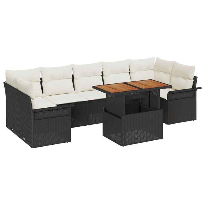 Havesofa Sæt med opbevaring 8 pcs Sort Poly rattan