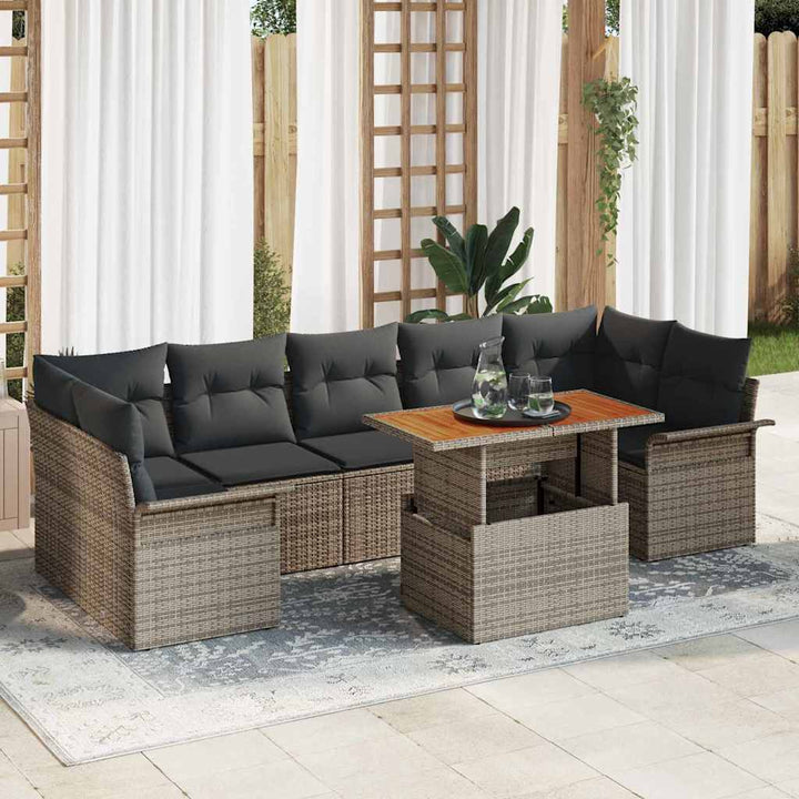 Havesofa Sæt med opbevaring 8 pcs Grå Poly rattan