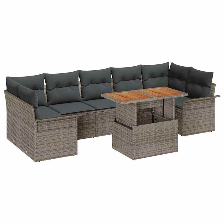 Havesofa Sæt med opbevaring 8 pcs Grå Poly rattan
