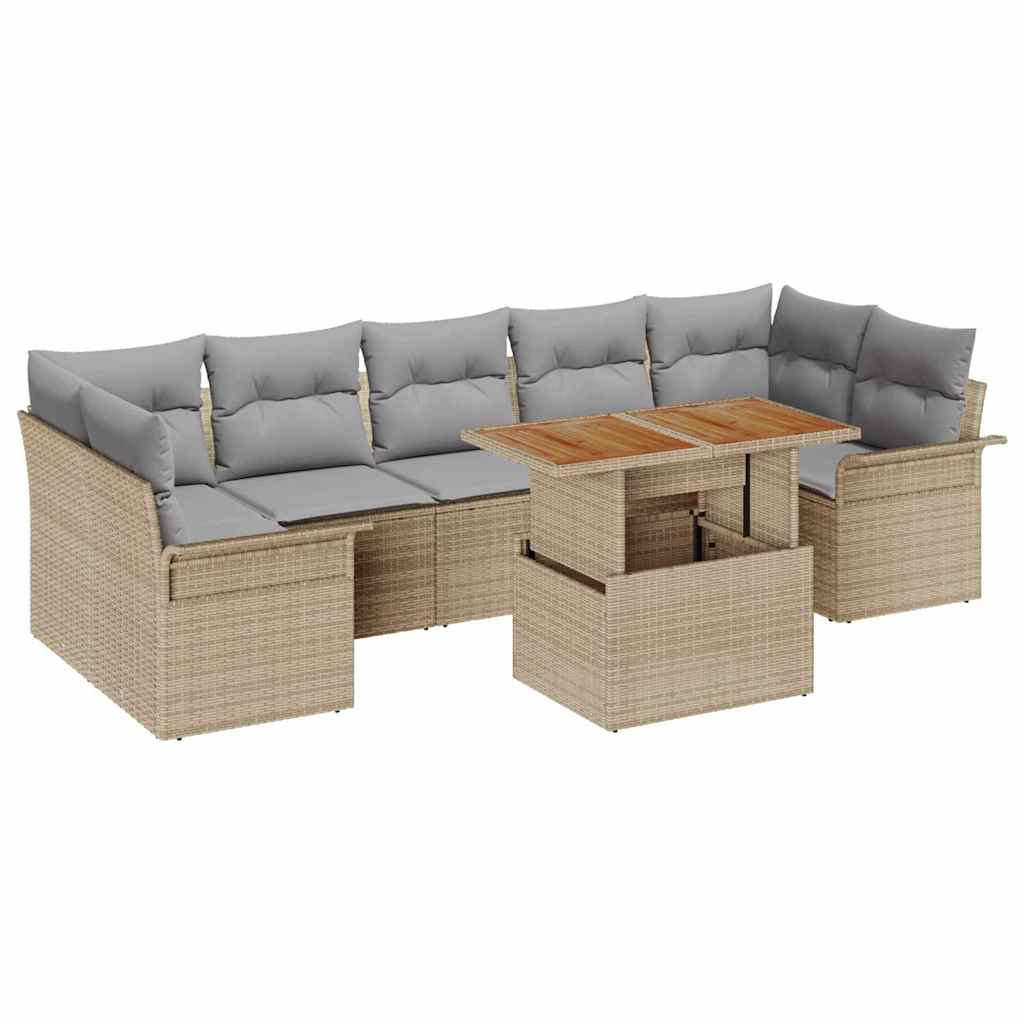 Havesofa Sæt med opbevaring 8 pcs Beige Poly rattan