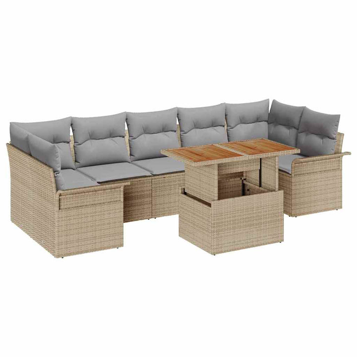 Havesofa Sæt med opbevaring 8 pcs Beige Poly rattan